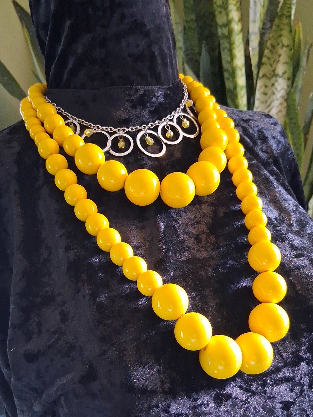 Kim Rogers Bright Yellow Triple-Strand Beaded Necklace